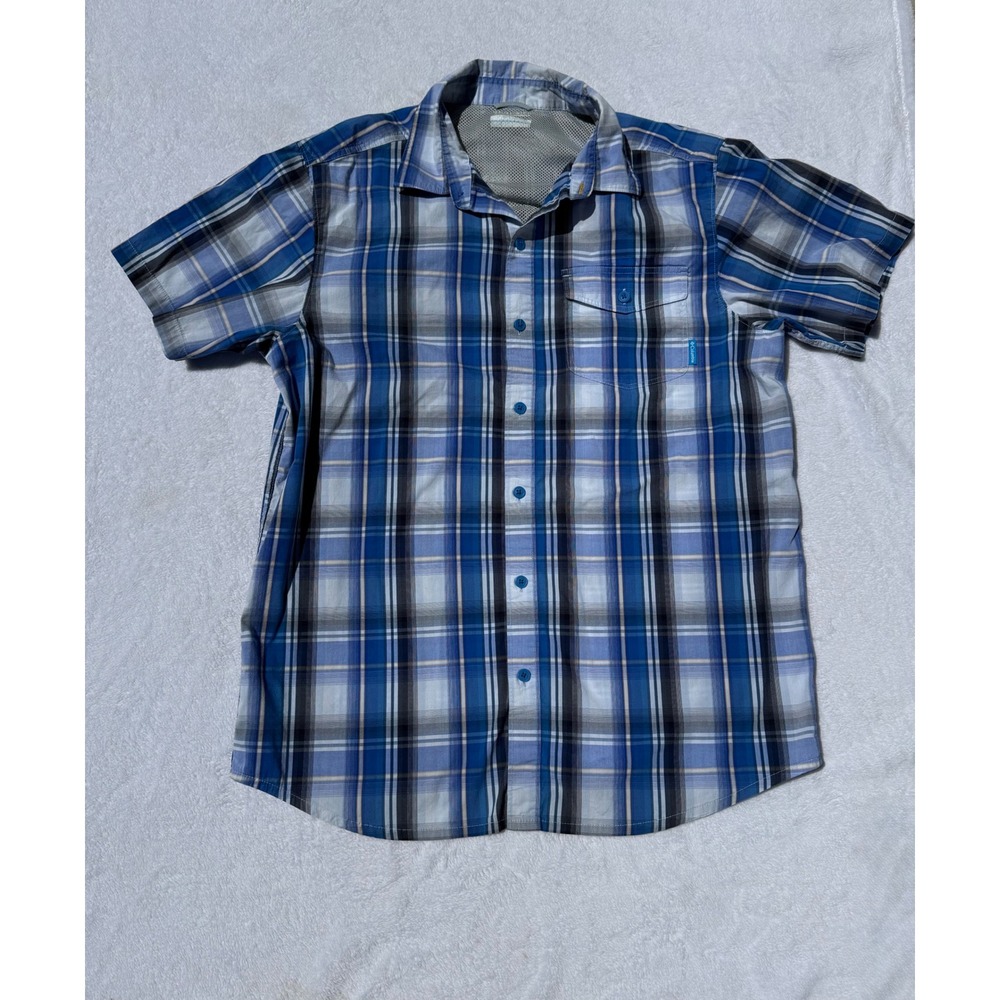Columbia Mens Blue Plaid Short Sleeve Button Down Shirt AM1013 Hiking Fishing XL